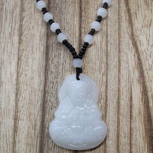 Obsidian Buddha Necklace Guanyin White